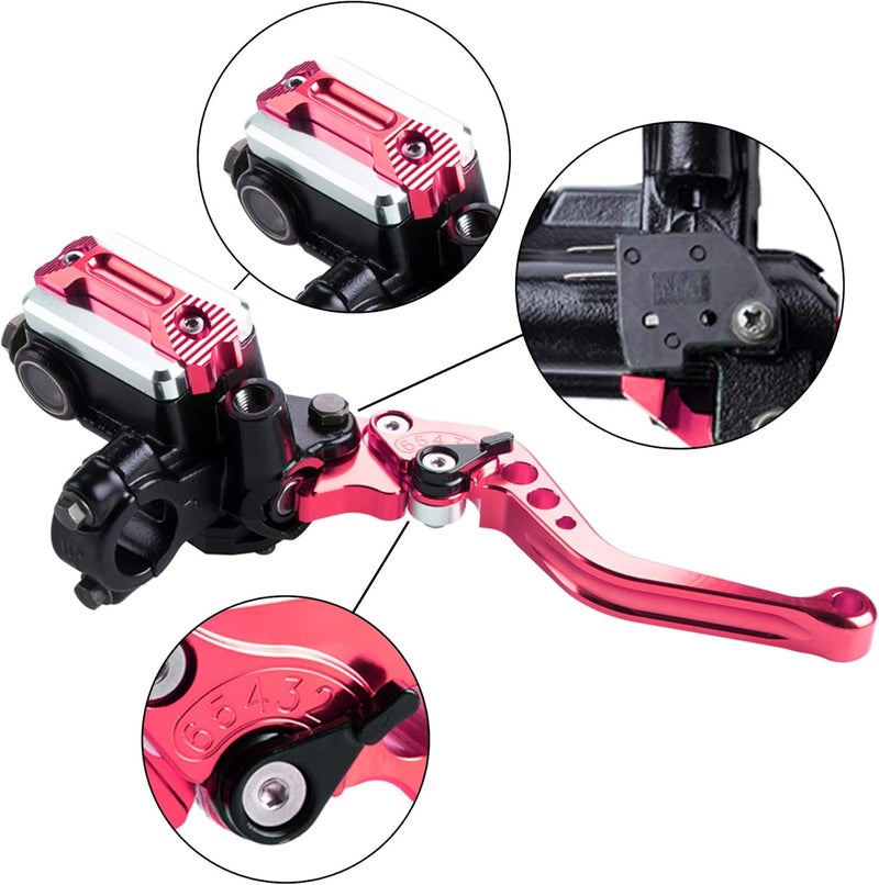 MRELC Universal Motorcycle 7/8" 22mm Handlebar Brake Master Cylinder Clutch Lever CNC Left & Right Set Compatible with Harley Honda Kawasaki Suzuki Yamaha（ Piston Diameter 12.7mm (Red) - Image 2